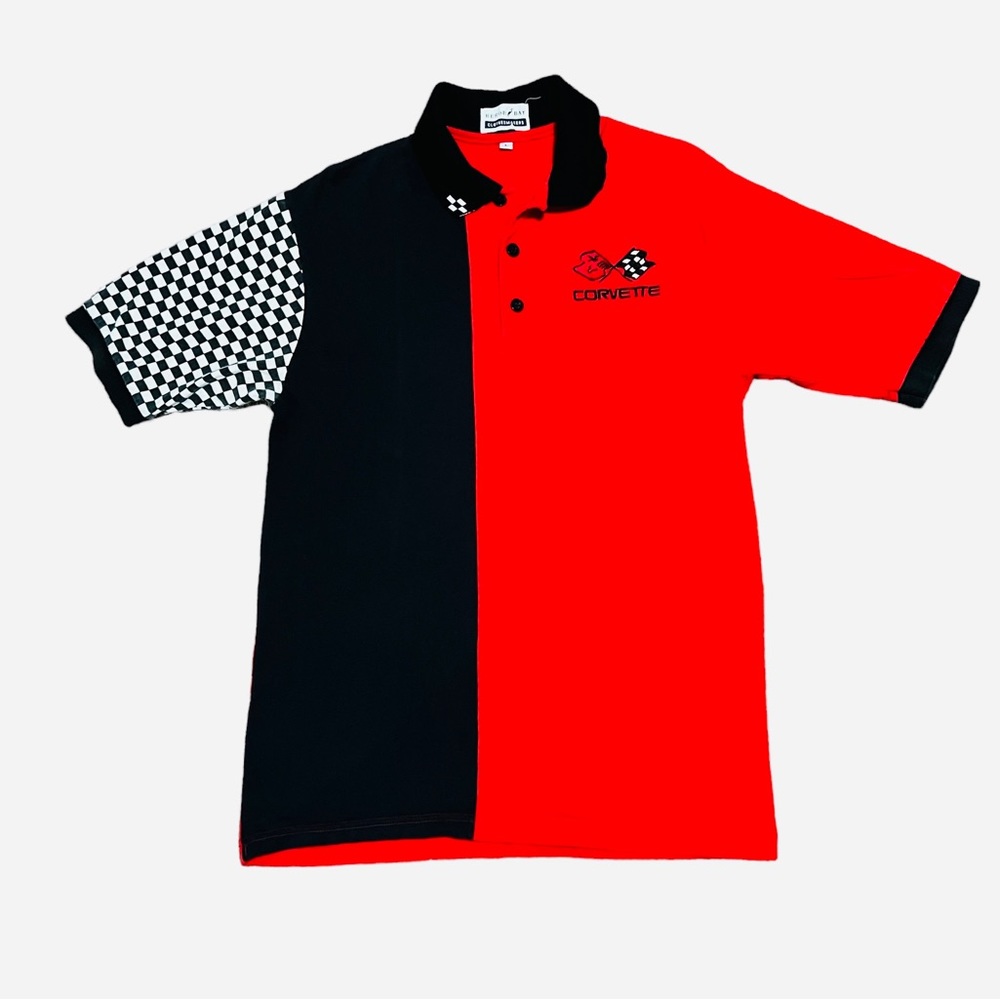 Vintage Heron Bay Color Block Red & Black Corvette Polo Short sleeve shirt XL